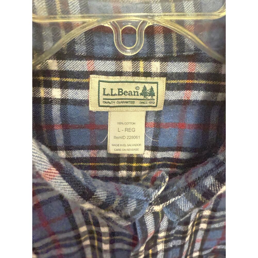 Vintage LL Bean Mens L blue white black Buffalo Plaid cotton Flannel Shirt - Picture 4 of 4